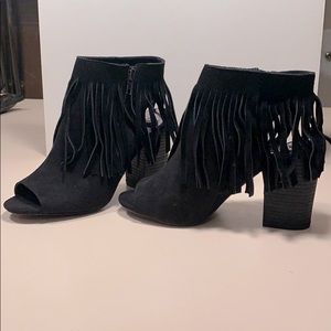 NEW Carlos Jasper Peep-Toe Suede Black Ankle Boot